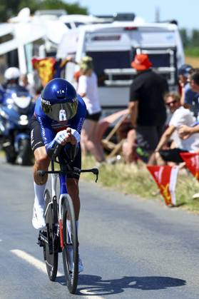 French Bruno Armirail of Decathlon AG2R La Mondiale Team pictured in action during stage five of the 2025 Tour de France cycling, a 33km time trial in Caen, France on Wednesday 09 July 2025. The 112th edition of the Tour de France starts on Saturday 5 July in Lille, France, and will finish in Paris, France on the 27th of July. DAVIDxPINTENS x128761349x