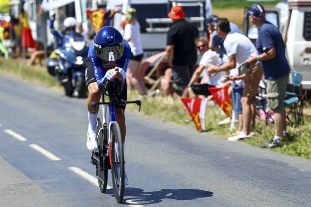 French Bruno Armirail of Decathlon AG2R La Mondiale Team pictured in action during stage five of the 2025 Tour de France cycling, a 33km time trial in Caen, France on Wednesday 09 July 2025. The 112th edition of the Tour de France starts on Saturday 5 July in Lille, France, and will finish in Paris, France on the 27th of July. DAVIDxPINTENS x128761359x