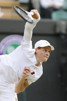 Tennis: Wimbledon championships Jannik Sinner of Italy plays against Ben Shelton of the United States in the men s singles quarterfinals at the Wimbledon tennis tournament in London on July 9, 2025.  A14AA0004715444P