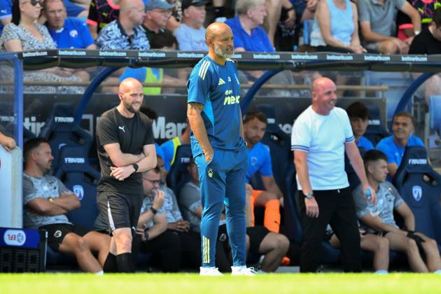 Chesterfield v Nottingham Forest - Pre-Season Friendly Nuno Espirito Santo, Nottingham Forest head coach, looks on during the pre-season friendly match between Chesterfield and Nottingham Forest at the SMH Group Stadium in Chesterfield, England, on July 12, 2025. Chesterfield Derbyshire United Kingdom Copyright: xMIxNewsx originalFilename:fletcher-chesterf250712_np6Fi