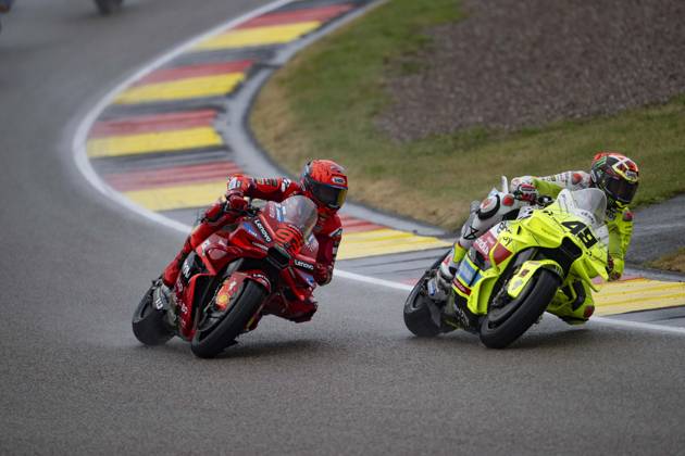 MOTO - MOTO GP - GERMANY GRAND PRIX 2025 93 MARQUEZ Marc (spa), Ducati Lenovo Team, Ducati Desmosedici GP25, action with 49 DI GIANNANTONIO Fabio, Pertamina Enduro VR46 Racing Team, Ducati Desmosedici GP25 during the 2025 MotoGP Motul Liqui Moly Grand Prix of Germany, Germany GP, on the Sachsenring circuit, from July 11 to 13, in Germany - Hohenstein-ErnstthalGermany Copyright: xGIGIxSOLDANOx