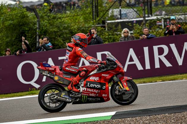MOTO - MOTO GP - GERMANY GRAND PRIX 2025 93 MARQUEZ Marc (spa), Ducati Lenovo Team, Ducati Desmosedici GP25, action, celebrating his win in Sprint Race during the 2025 MotoGP Motul Liqui Moly Grand Prix of Germany, Germany GP, on the Sachsenring circuit, from July 11 to 13, in Germany - Hohenstein-ErnstthalGermany Copyright: xGIGIxSOLDANOx