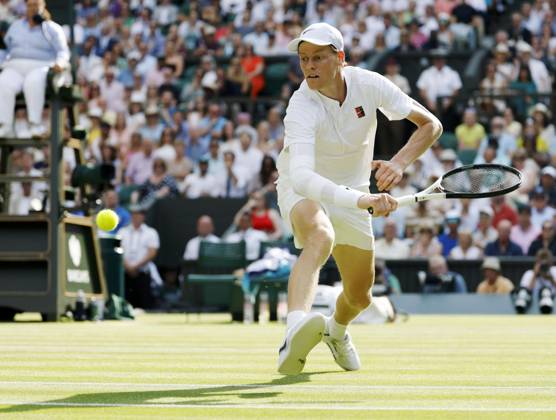 Tennis: Wimbledon championships Jannik Sinner of Italy plays against Carlos Alcaraz of Spain in the men s singles final at the Wimbledon tennis tournament in London on July 13, 2025.  A14AA0004721775P