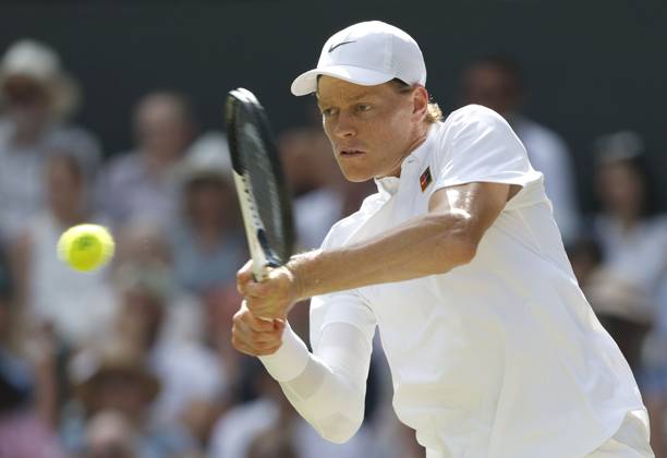 Tennis: Wimbledon championships Jannik Sinner of Italy plays against Carlos Alcaraz of Spain in the men s singles final at the Wimbledon tennis tournament in London on July 13, 2025.  A14AA0004721776P