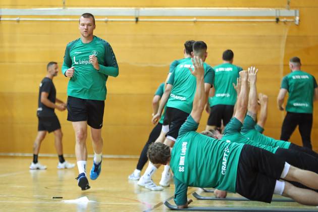 HBL1 Training kick-off of SC DHfK Leipzig, 17 07 25 Goalkeeper Tomas Mrkva 16, SC DHfK Leipzig Handball, DAIKIN HBL, Season 2025 2026, Training kick-off of SC DHfK Leipzig on 17 07 25 in the Quarterback Immobilien Arena Leipzig Kleine Arena Copyright: xBEAUTIFULxSPORTS JanxKaeferx