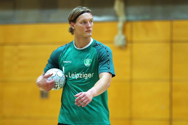 HBL1 Training kick-off of SC DHfK Leipzig, 17 07 25 Blaer Hinriksson 44, SC DHfK Leipzig with a handball in his arm Handball, DAIKIN HBL, Season 2025 2026, Training kick-off of SC DHfK Leipzig on 17 07 25 in the Quarterback Immobilien Arena Leipzig Kleine Arena Copyright: xBEAUTIFULxSPORTS JanxKaeferx