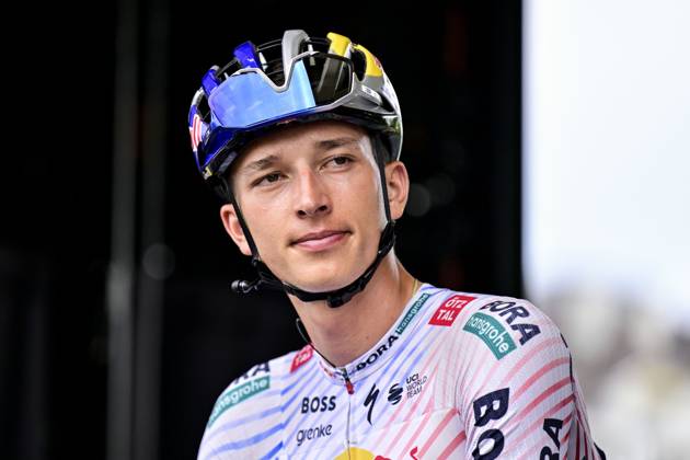 German Florian Lipowitz of RedBull-BORA-hansgrohe pictured at the start of stage 14 of the 2025 Tour de France cycling race, from Pau to Luchon-Superbagneres (183 km), on Saturday 19 July 2025 in France. The 112th edition of the Tour de France starts on Saturday 5 July in Lille, France, and will finish in Paris, France on the 27th of July. DIRKxWAEM  x129556429x