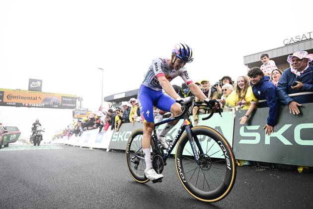 German Florian Lipowitz of RedBull-BORA-hansgrohe crosses the finish line of stage 14 of the 2025 Tour de France cycling race, from Pau to Luchon-Superbagneres (183 km), on Saturday 19 July 2025 in France. The 112th edition of the Tour de France starts on Saturday 5 July in Lille, France, and will finish in Paris, France on the 27th of July. DIRKxWAEM  x129575586x