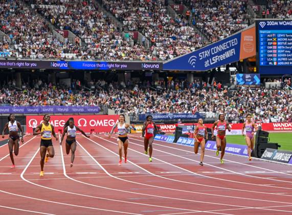 Novuna London Athletics Meet, London, UK. 19 July 2025. London, UK, 19 July 2025. ALFRED Julien wins the 200m Womens during the Novuna London Athletics Meet 2025, part of the Wanda Diamond League at London Stadium, Queen Elizabeth Park, London, UK., Credit:Lee Floyd Avalon UK, London, London Stadium, Queen Elizabeth  Copyright: xLeexFloydx xAvalonx 1023708402