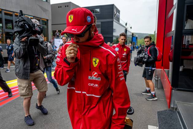 STAVELOT, BELGIUM: Lewis Hamilton, racing for the Ferrari team during the 2025 Formula 1 Belgian Grand Prix at the Circuit de Spa-Francorchamps in Stavelot, Belgium