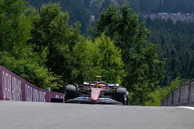 STAVELOT, BELGIUM: Lewis Hamilton, racing for the Ferrari team during the 2025 Formula 1 Belgian Grand Prix at the Circuit de Spa-Francorchamps in Stavelot, Belgium