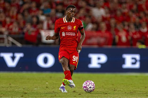 Football - Pre-Season - Liverpool FC v AC Milan HONG KONG - Saturday, July 26, 2025: Liverpool s Trey Nyoni during the Hong Kong Football Festival 2025 pre-season match between Liverpool FC and AC Milan at the Kai Tak Stadium. (Photo by David Rawcliffe Propaganda) HONG KONG Kai Tak Stadium HONG KONG CHINA Copyright: xPropagandaxPhotoxAgencyx 2025-07-26-213-Liverpool_AC_Milan
