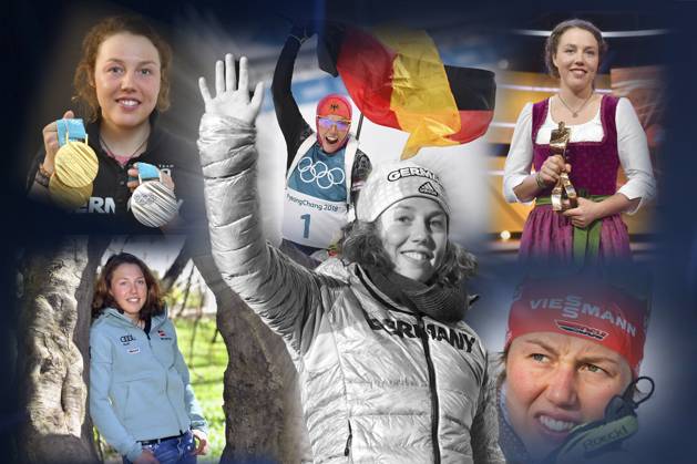 PHOTOMONTAGE On the tragic death of Laura DAHLMEIER in a mountain accident in Pakistan Stages of her sporting career as a biathlete