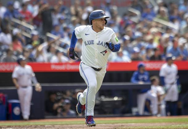 August 16, 2025, Toronto, On, Canada: Toronto Blue Jays Myles Straw (3) hits a home run against the Texas Rangers during the second inning of MLB, Baseball Herren, USA baseball in Toronto, Saturday, Aug. 16, 2025. Toronto Blue Jays Vs Texas Rangers - ZUMAc35_ 20250816_zaf_c35_127 Copyright: xTaraxWaltonx