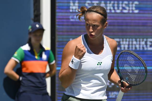 Belgian Hanne Vandewinkel pictured in action during a tennis game against Canadian Stakusic in the first round of the qualifications for the women s singles tournament of the 2025 US Open Grand Slam tennis tournament in New York City, USA, Tuesday 19 August 2025. TONYxBEHAR  x131571577x