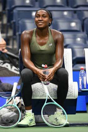 FLUSHING NY- AUGUST 21: Coco Gauff is seen on the practice court on Arthur Ashe Stadium at the USTA Billie Jean King National Tennis Center on August 21, 2025 in Flushing Queens. Copyright: xmpi04x
