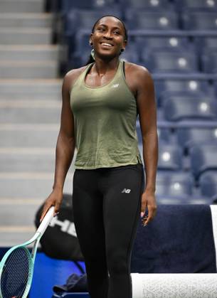 FLUSHING NY- AUGUST 21: Coco Gauff is seen on the practice court on Arthur Ashe Stadium at the USTA Billie Jean King National Tennis Center on August 21, 2025 in Flushing Queens. Copyright: xmpi04x