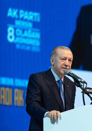 Turkish President Recep Tayyip Erdogan MERSIN, TURIYE - JANUARY 18: Turkish President and leader of the Justice and Development (AK) Party Recep Tayyip Erdogan makes a speech during the AK Party’s 8th Ordinary Provincial Congress at Servet Tazegul Sports Hall in Mersin, Turkiye on January 18, 2025. Mersin Turkey. Editorial use only. Please get in touch for any other usage.  Copyright: x2025xAnadoluxEminxSansarx