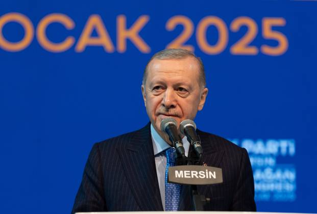 Turkish President Recep Tayyip Erdogan MERSIN, TURIYE - JANUARY 18: Turkish President and leader of the Justice and Development (AK) Party Recep Tayyip Erdogan makes a speech during the AK Party’s 8th Ordinary Provincial Congress at Servet Tazegul Sports Hall in Mersin, Turkiye on January 18, 2025. Mersin Turkey. Editorial use only. Please get in touch for any other usage.  Copyright: x2025xAnadoluxEminxSansarx