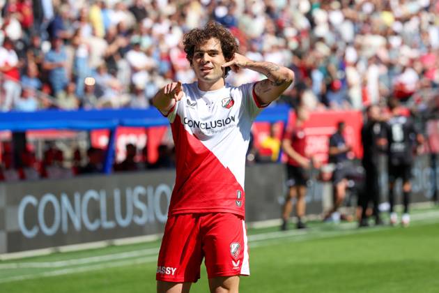2025-08-24 FC Utrecht v Excelsior Rotterdam - Dutch Eredivisie UTRECHT, NETHERLANDS - AUGUST 24: Miguel Rodriguez of FC Utrecht celebrates after scoring his teams first goal during the Dutch Eredivisie match between FC Utrecht and Excelsior Rotterdam at Stadion de Galgenwaard on August 24, 2025 in Utrecht, Netherlands. Utrecht Stadion de Galgenwaard Netherlands Content not available for redistribution in The Netherlands directly or indirectly through any third parties. Copyright: xBenxGalx