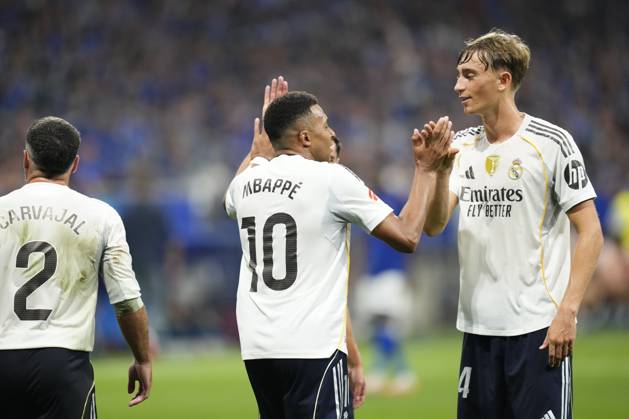 Real Oviedo v Real Madrid CF - LaLiga EA Sports Kylian Mbappe centre-forward of Real Madrid and France celebrates after scoring his sides second goal during the La Liga EA Sports match between Real Oviedo and Real Madrid CF at Carlos Tartiere on August 24, 2025 in Oviedo, Spain. Oviedo Spain Copyright: xJosexBretonx originalFilename:bretonhernandez-realovie250824_npM7h