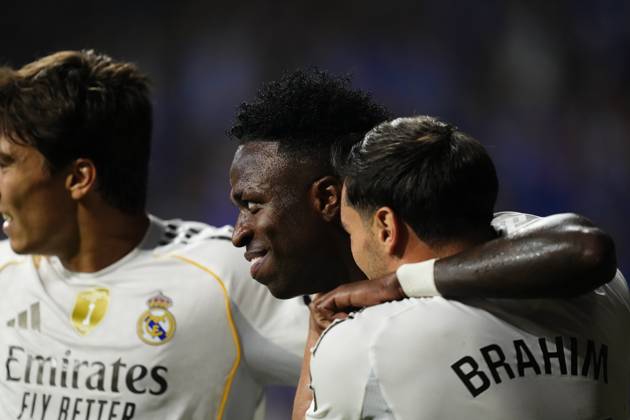 Real Oviedo v Real Madrid CF - LaLiga EA Sports Vinicius Junior left winger of Real Madrid and Brazil celebrates after scoring his sides first goal during the La Liga EA Sports match between Real Oviedo and Real Madrid CF at Carlos Tartiere on August 24, 2025 in Oviedo, Spain. Oviedo Spain Copyright: xJosexBretonx originalFilename:bretonhernandez-realovie250824_npanJ