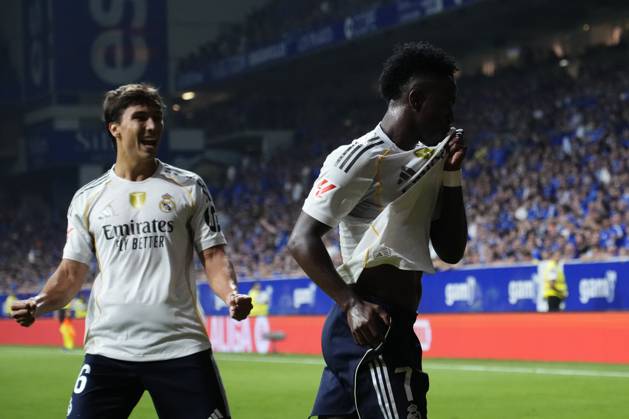 Real Oviedo v Real Madrid CF - LaLiga EA Sports Vinicius Junior left winger of Real Madrid and Brazil celebrates after scoring his sides first goal during the La Liga EA Sports match between Real Oviedo and Real Madrid CF at Carlos Tartiere on August 24, 2025 in Oviedo, Spain. Oviedo Spain Copyright: xJosexBretonx originalFilename:bretonhernandez-realovie250824_npqbZ