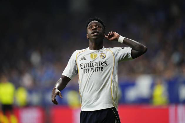 Real Oviedo v Real Madrid CF - LaLiga EA Sports Vinicius Junior left winger of Real Madrid and Brazil celebrates after scoring his sides first goal during the La Liga EA Sports match between Real Oviedo and Real Madrid CF at Carlos Tartiere on August 24, 2025 in Oviedo, Spain. Oviedo Spain Copyright: xJosexBretonx originalFilename:bretonhernandez-realovie250824_npwLG