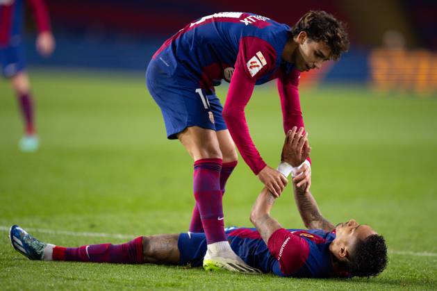 FC Barcelona, Barca v Atletico de Madrid: LaLiga BARCELONA, SPAIN - DEC 3: Joao Felix of FC Barcelona with Raphinha of FC Barcelona during the Spanish La Liga league football match between FC Barcelona vs Atletico de Madrid at the Lluis Companys stadium in Barcelona, Spain on December 3, 2023. Catalonia Spain. Editorial use only. Please get in touch for any other usage. Copyright: x2025xAnadoluxAdriaxPuigx