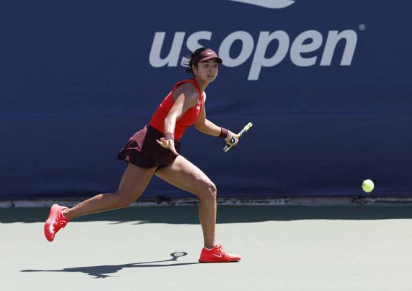 Alexandra Eala of the Philippines returns a ball to Cristina Bucsa Spain in the first set of their second round match on court 7 on day 4 at the 2025 US Open Tennis Championship at the USTA Billie Jean King National Tennis Center in New York City on Wednesday, August 27, 2025. Bucsa defeated Eala in straight sets. NYP20250827123 JOHNxANGELILLO