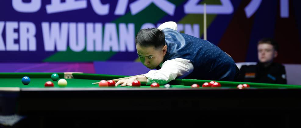 WUHAN, CHINA - AUGUST 28: Xiao Guodong of China plays a shot in the Quarterfinal match against Stan Moody of England on day 5 of the 2025 Wuhan Open at Optics Valley Gymnasium of HUST on August 28, 2025 in Wuhan, Hubei Province of China.  Copyright: xTaixChengzhex 111587441746
