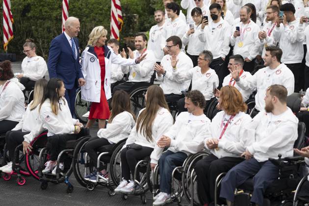 May 4, 2022, Washington, District of Columbia, USA: United States President Joe Biden and first lady Dr. Jill Biden arrive to celebrate U.S. athletes participation in the Tokyo 2020 Summer Olympic and Paralympic Games and Beijing 2022 Winter Olympic and Paralympic Games, at the White House in Washington, DC on May 4, 2022 Copyright: xChrisxKleponisx