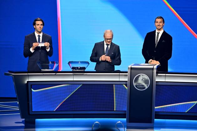 Kaka, Giorgio Marchetti, le secrétaire général de l UEFA, et Zlatan Ibrahimovic durant le tirage au sort de la phase de ligue de la Champions League 2025 - 2026, au Grimaldi Forum à Monaco, le 28 août 2025 Bruno Bebert Bestimage Draw for the group stage of the 2025–2026 UEFA Champions League at the Grimaldi Forum in Monaco on august 28th 2025 Monaco Monaco Copyright: xBrunoxBebertx xBestimagexBrunoxBebertx xBestimagex
