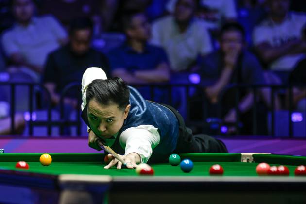 WUHAN, CHINA - AUGUST 29: Xiao Guodong of China plays a shot in the Semifinal match against Mark J Williams of Wales on day 6 of the 2025 Wuhan Open at Optics Valley Gymnasium of HUST on August 29, 2025 in Wuhan, Hubei Province of China.  Copyright: xTaixChengzhex 111587654949