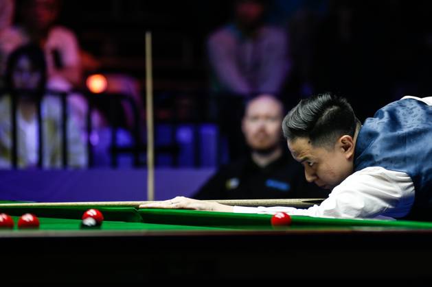WUHAN, CHINA - AUGUST 30: Xiao Guodong of China plays a shot in the Final match against Gary Wilson of England on day 7 of the 2025 Wuhan Open at Optics Valley Gymnasium of HUST on August 30, 2025 in Wuhan, Hubei Province of China.  Copyright: xTaixChengzhex 111587868019