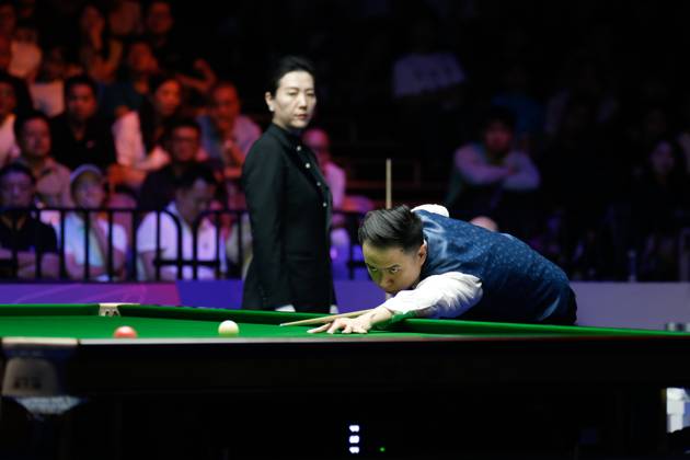 WUHAN, CHINA - AUGUST 30: Xiao Guodong of China plays a shot in the Final match against Gary Wilson of England on day 7 of the 2025 Wuhan Open at Optics Valley Gymnasium of HUST on August 30, 2025 in Wuhan, Hubei Province of China.  Copyright: xTaixChengzhex 111587868025
