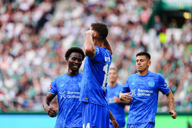 Goal celebration after goal to 1 3 by penalty kick Patrik Schick Bayer 04 Leverkusen, 14 GER, SV Werder Bremen vs Bayer 04 Leverkusen, Soccer, Bundesliga, Matchday 2, Season 2025 2026, 30 08 2025 DFL REGULATES PROHIBIT ANY USE OF PHOTOGRAPHS AS IMAGE SEQUENCES AND OR QUASI VIDEO GER, SV Werder Bremen vs Bayer 04 Leverkusen, Football, Bundesliga, Matchday 2, Season 2025 2026, 30 08 2025 Bremen Copyright: xEibner-Pressefoto MarcelxvonxFehrnx EP_MFN