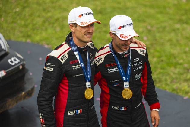 AUTO - WRC, Motorsport Rallye, WM - RALLY DEL PARAGUAY 2025 OGIER Sebastien, Toyota GR Yaris Rally1, portrait, LANDAIS Vincent, Toyota GR Yaris Rally1, portrait, podium, portrait during the 2025 Rally del Paraguay, 10th round of the 2025 WRC World Rally Car Championship, from August 28 to 31, 2025 at Encarnacion, Itapua, Paraguay - EncarnacionParaguay  Copyright: xNikosxKatikisx