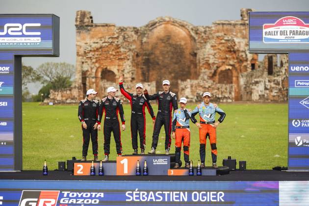 AUTO - WRC, Motorsport Rallye, WM - RALLY DEL PARAGUAY 2025 OGIER Sebastien, Toyota GR Yaris Rally1, portrait, NEUVILLE Thierry, Hyundai I20 Rally1, portrait, EVANS Elfyn, Toyota GR Yaris Rally1, portrait during the 2025 Rally del Paraguay, 10th round of the 2025 WRC World Rally Car Championship, from August 28 to 31, 2025 at Encarnacion, Itapua, Paraguay - EncarnacionParaguay  Copyright: xNikosxKatikisx