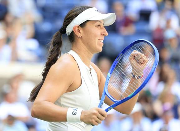 Jessica Pegula celebrates after defeating Barbora.Krejcikova of Czechia in straight sets in their quarterfinal match in Arthur Ashe Stadium on day 8 at the 2025 US Open Tennis Championship at the USTA Billie Jean King National Tennis Center in New York City on Tuesday, September 2, 2025.  NYP20250902103 JOHNxANGELILLO