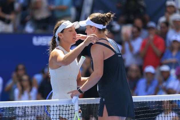 September 2, 2025, Flushing Meadows, New York, USA: Jessica Pegula hugs Barbora Krejcikova after winning her match on Day 10 of the 2025 US Open at USTA Billie Jean King National Tennis Center on Tuesday September 2, 2025 in the Flushing neighborhood of the Queens borough of New York City. JAVIER ROJAS PI Flushing Meadows USA - ZUMAp124 20250902_zaa_p124_007 Copyright: xJavierxRojasx