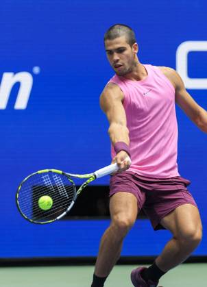 September 2, 2025, Flushing Meadows, New York, USA: Carlos Alcaraz hits a forehand during a match against Jiri Lehecka on Day 10 of the 2025 US Open at USTA Billie Jean King National Tennis Center on Tuesday September 2, 2025 in the Flushing neighborhood of the Queens borough of New York City. JAVIER ROJAS PI Flushing Meadows USA - ZUMAp124 20250902_zaa_p124_044 Copyright: xJavierxRojasx