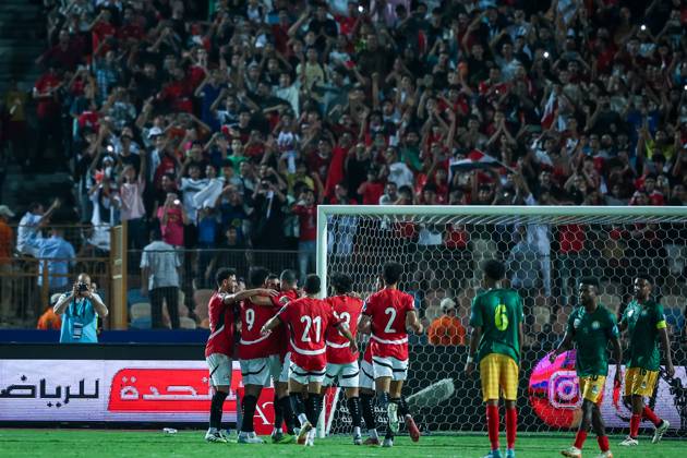 Egypt v Ethiopia - World Cup Qualifiers Mohamed Salah of Egypt celebrates with a teammate after scoring the first goal from a penalty during the FIFA World Cup, WM, Weltmeisterschaft, Fussball African qualifiers Match Group A between Egypt and Ethiopia at Cairo International Stadium in Cairo, Egypt, on September 5, 2025. Cairo Egypt  Copyright: xAymanxArefx originalFilename:aref-notitle250905_npY3n.jpg