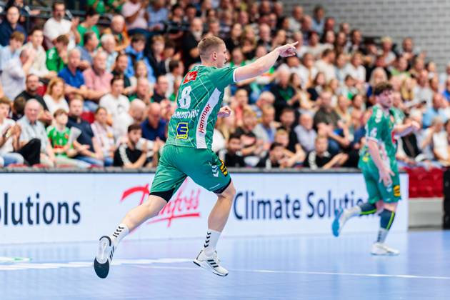 Karolis Antanavicius GWD Minden, 08 cheers after scoring goal GER, GWD Minden vs SG Flensburg Handewitt, Handball, 1 Bundesliga, Matchday 3, Season 2025 2026, 08 09 2025 GER, GWD Minden vs SG Flensburg Handewitt, Handball, 1 Bundesliga, Matchday 3, Season 2025 2026, 08 09 2025 Luebbecke Copyright: xEibner-Pressefoto JanxRollingerx EP_JSK