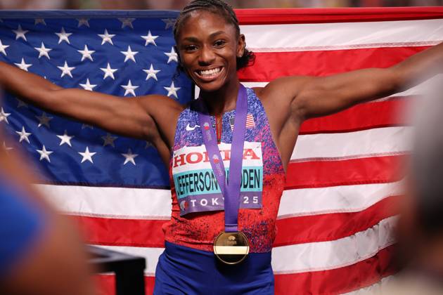 Day 2 - World Athletics Championships Tokyo 2025 Melissa Jefferson-Wooden (USA) wins the Women s 100m Final during the World Athletics Championships 2025 at the National Stadium in Tokyo, Japan, on September 14, 2025. Tokyo Tokyo Japan  Copyright: xMIxNewsx originalFilename:fletcher-worldath250914_npZuP