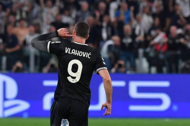 Foto IPP Massimo Rana Torino 16-09-2025 Calcio Champions League 2025 2026 Juventus-Borussia Dortmund nella foto esulta dusan vlahovic Italy Photo Press - World Copyright italy ITALY  Copyright: xR4924_italyphotopressx