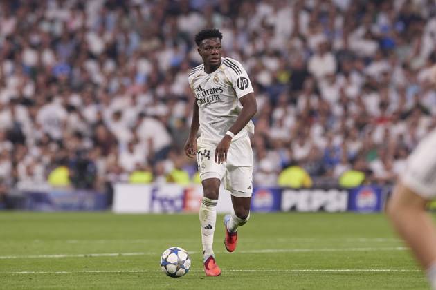Real Madrid CF vs Olympique de Marseille - 16 Sep 2025 Aurelien Tchouameni of Real Madrid CF is seen in action during the UEFA Champions League 2025 2026 first round day 1 football match between Real Madrid CF and Olympique de Marseille at Santiago Bernabeu Stadium. Final score: Real Madrid CF 2 : 1 Olympique de Marseille Madrid Spain Copyright: xFedericoxTitonex xSOPAxImagesx FTITONE_035
