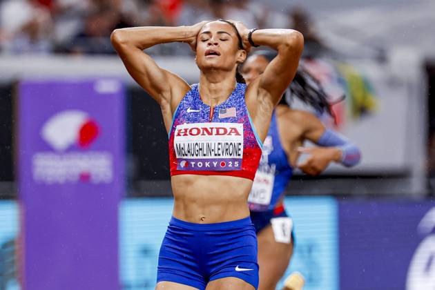 winner Sydney Mclaughlin Levrone of United States of America in disbelief after competing in the Women s 400 Metres Final during World Athletics Championships Tokyo 2025 of the Day 6 at Japan National Stadium on September 18, 2025 in Tokyo, Japan Photo by Marcel ter Bals DeFodi Images
