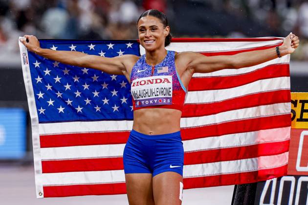 winner Sydney Mclaughlin-Levrone of United States of America celebrates after competing in the Women s 400 Metres Final during World Athletics Championships Tokyo 2025 of the Day 6 at Japan National Stadium on September 18, 2025 in Tokyo, Japan. (Photo by Marcel ter Bals DeFodi Images) winner Sydney Mclaughlin Levrone of United States of America celebrates after competing in the Women s 400 Metres Final during World Athletics Championships Tokyo 2025 of the Day 6 at Japan National Stadium on September 18, 2025 in Tokyo, Japan Photo by Marcel ter Bals DeFodi Images