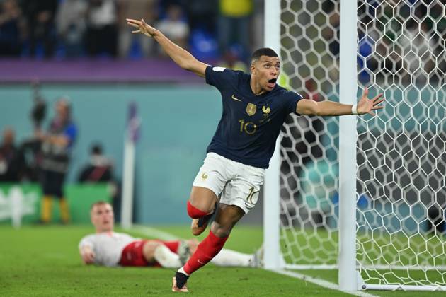 France v Denmark: FIFA World Cup, WM, Weltmeisterschaft, Fussball Qatar 2022 DOHA, QATAR - NOVEMBER 26: Kylian Mbappe of France celebrates after scoring goal during the FIFA World Cup Qatar 2022 Group D match between France and Denmark at Stadium 974 in Doha, Qatar on November 26, 2022. Qatar World. Editorial use only. Please get in touch for any other usage.  Copyright: x2025xAnadoluxMustafaxYalcÄ±nx